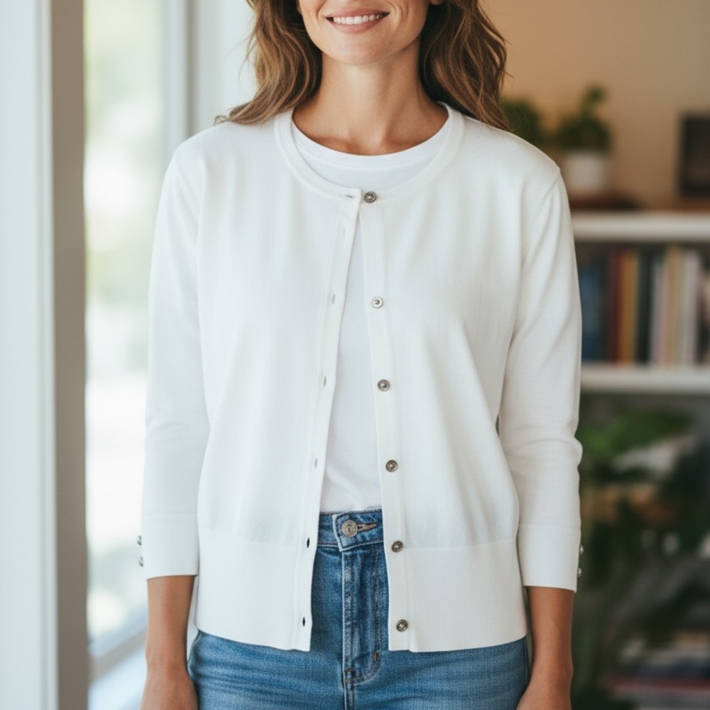 Women's White Cardigan Sweater